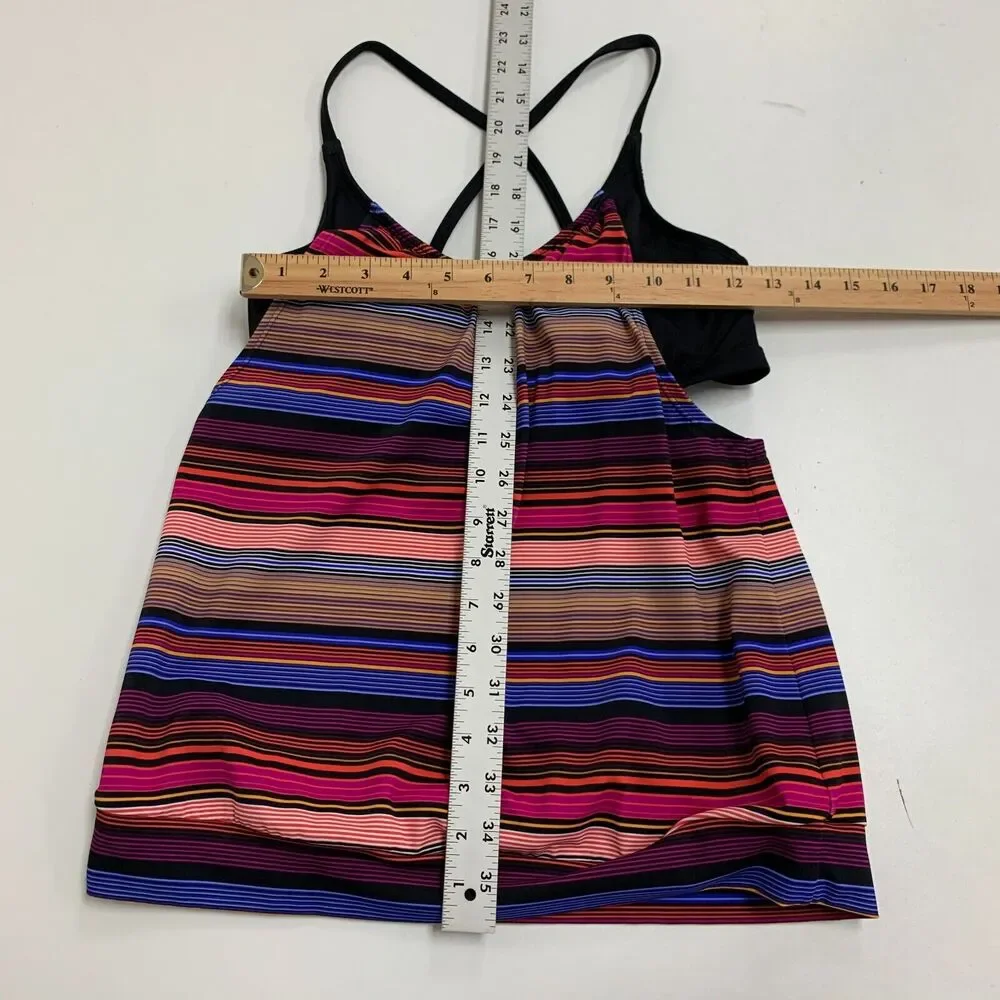 Athleta Capri Stripe Blousy Tankini Womens 34 B/C Shelf Bra Padded Strappy Back
